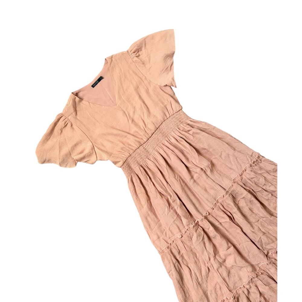 Mikarose Apricot Flutter Sleeve Boho Whimsical Tiered V-Neck Maxi Dress Sz L NWT - Picture 2 of 12